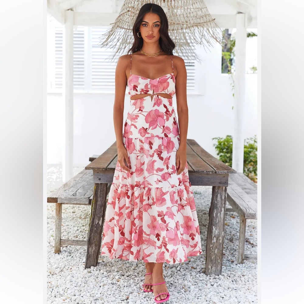 HELLO MOLLY lighter than air pink floral maxi dress spaghetti strap